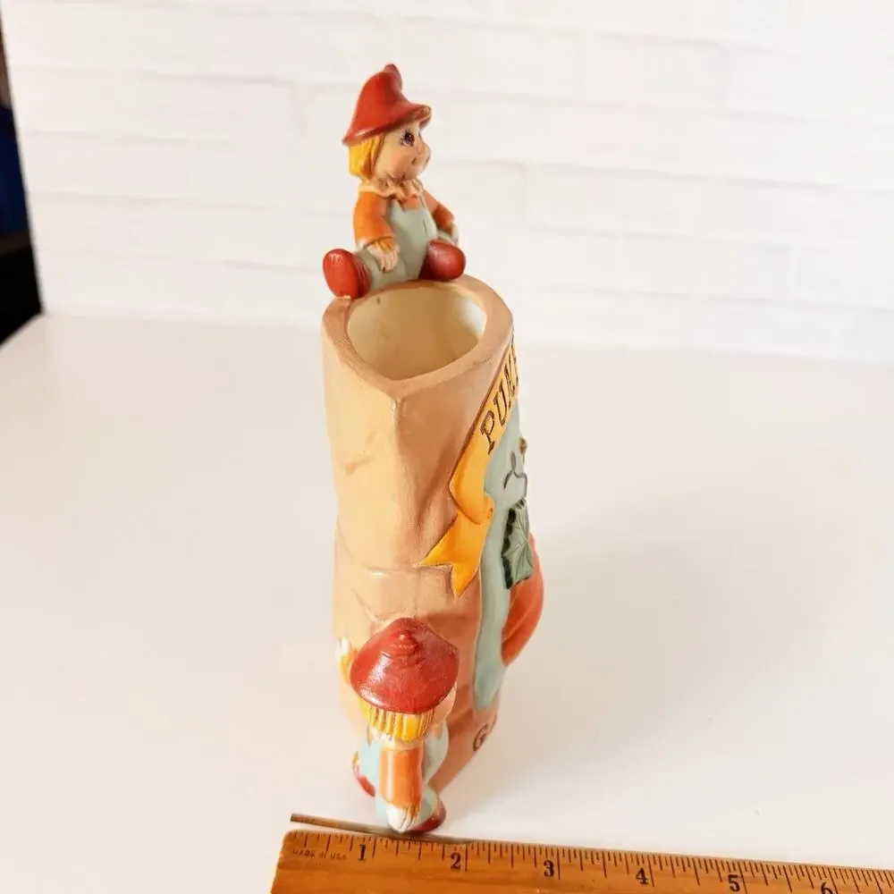 Vintage Pumpkin Garden Seed Scarecrow Halloween Planter Vase Decor Hand Painted
